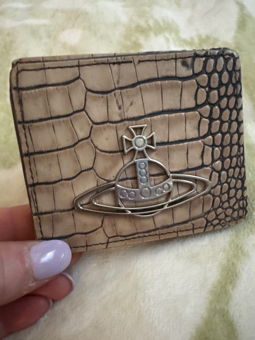 Vivienne Westwood Beige Croc-Embossed Wallet with Gold Orb Emblem